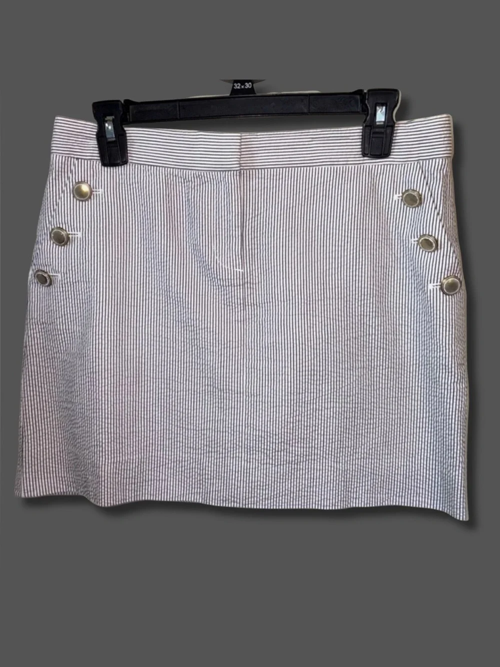 J.Crew Seersucker Nautical Mini Skirt Size 4 Black White Sailor Button